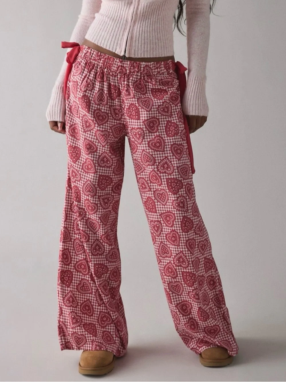 UO Out From Under Eat Your Heart Out Side-Tie Bow Pajama Pants Size XS